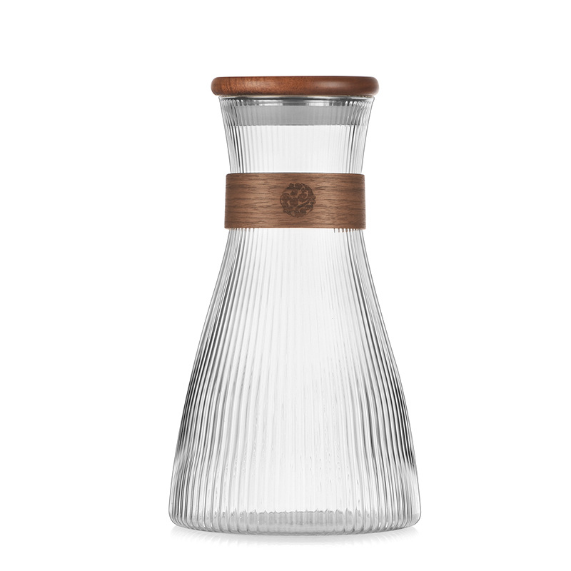 Glass cold water kettle, high-temperature resistant cold brewing kettle, household juice kettle, large capacity water, high-end feel, wooden ring cup cold water kettle Item Picture