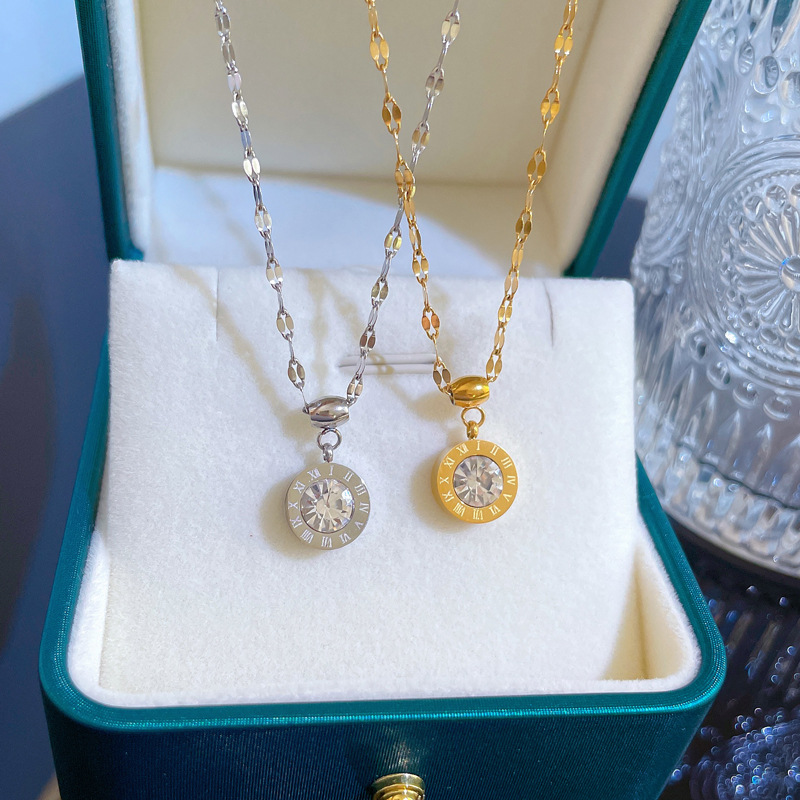 【 All-titanium Steel 】 Zircon Roman exquisite gold necklace in the furnace, a female Instagram influencer collarbone chain accessory Specification drawing