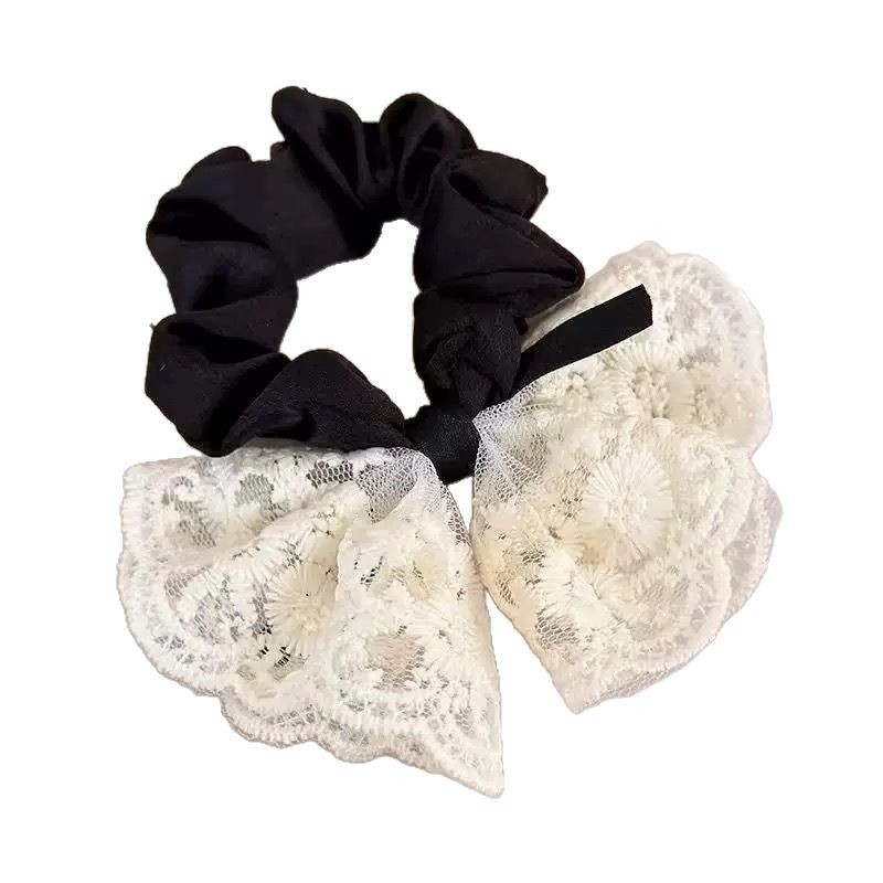 Sweet bow hair band, Korean-style double-layer embroidered lace, high-elasticity large intestine hair band headband, a high-end look for girls Item Picture