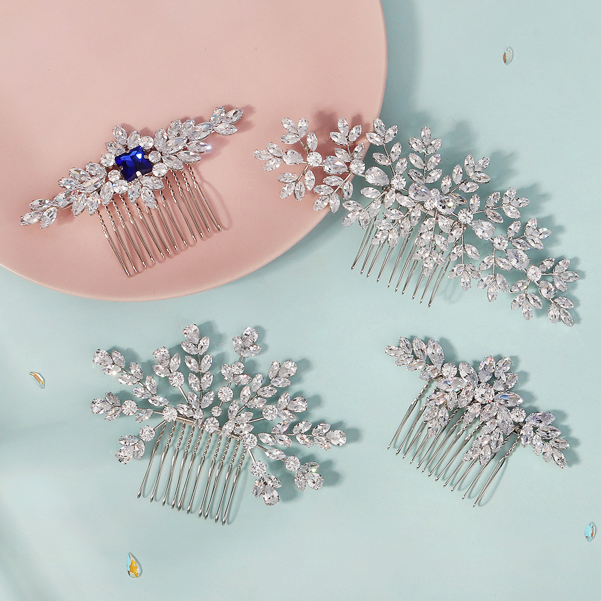 European and American bridal hair accessories, zircon hair combs, women's high-end style, versatile wedding headwear, banquet and party accessories, updo hair tips and combs details Picture