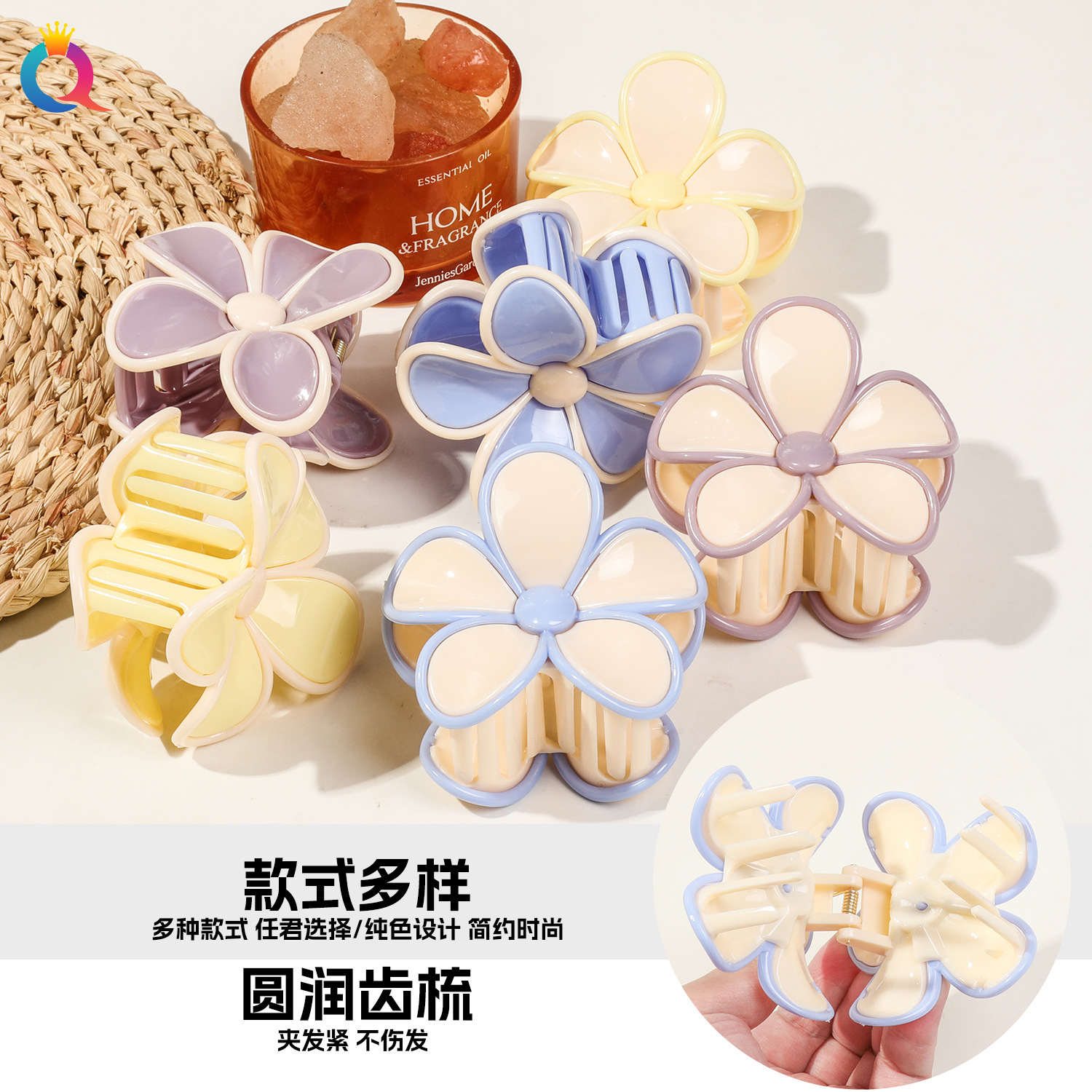 Qiyue High-end Gentle and elegant Flower Grabber Large Hair Volume Sweet Girl Shark Grabber 2025 New style for women Specification drawing