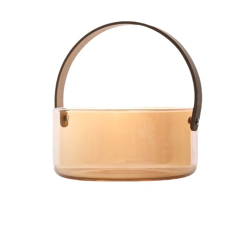 Nordic amber portable fruit basket, high borosilicate glass large-capacity home storage basket, living room reception fruit basket Item Picture