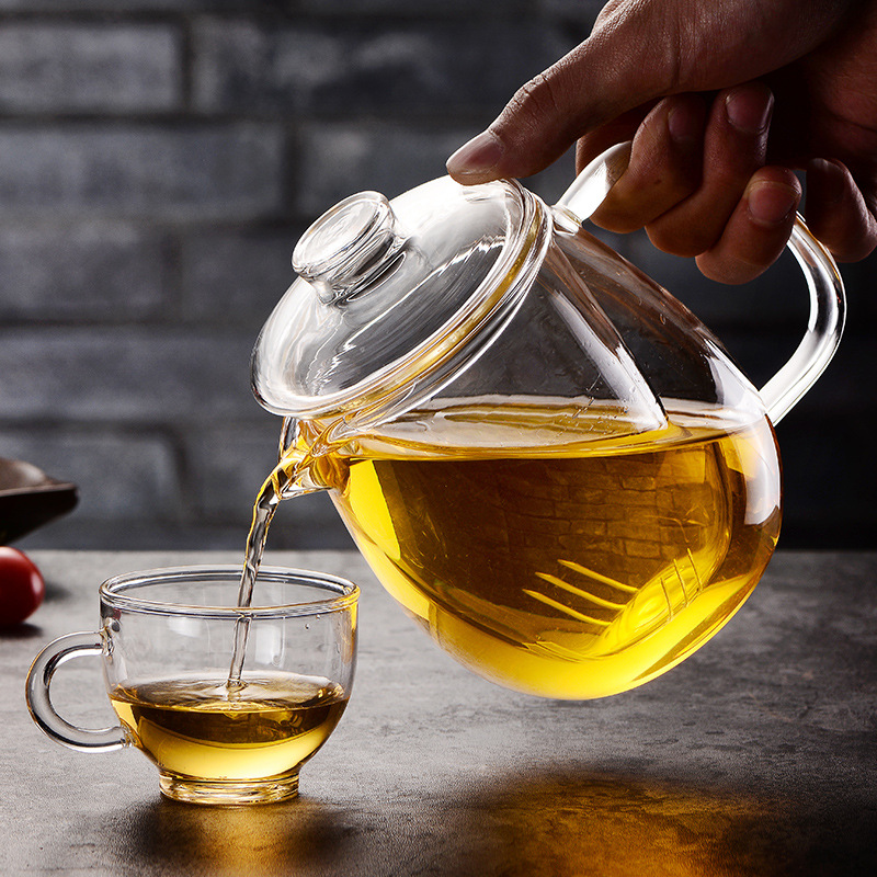 High borosilicate cold water bottle, glass filter flower teapot, high-temperature resistant glass brewing teapot, 600ml penguin teapot Specification drawing