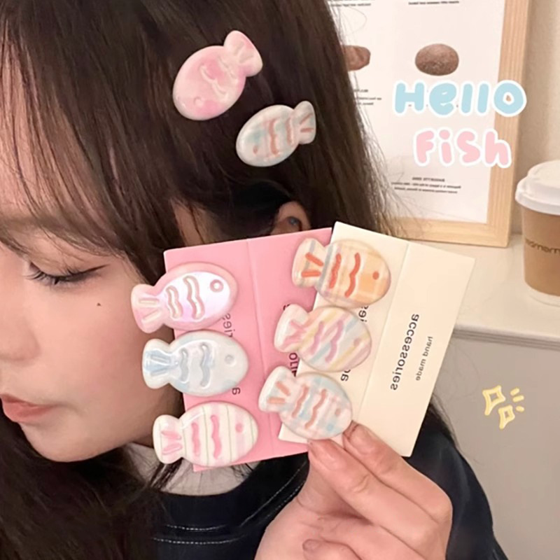 Cute fish-grilled small fish hair clips, sweet and stylish in Instagram style, side bangs clips, spring and summer cartoon girl hair clips details Picture