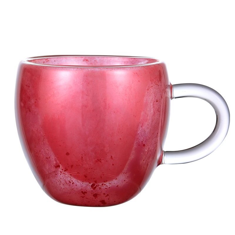 Simple double-layer high appearance level glass cup with handle, couple gift, heart-shaped high borosilicate milk and juice cup, household cup Item Picture