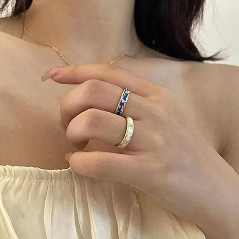 The same elegant enamel starry sky blue open ring pattern as on Xiaohongshu, with a unique design and a light luxury personality details Picture