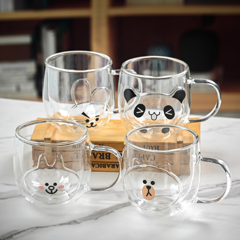 Animal party high-temperature resistant glass cup, ladies' household drinking cup, high appearance level, cute panda milk glass cup details Picture