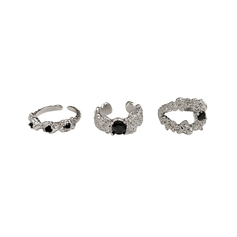 A niche design black diamond zircon irregular opening ring for women, Japanese and Korean ins, a high-end, cold and trendy ring Item Picture