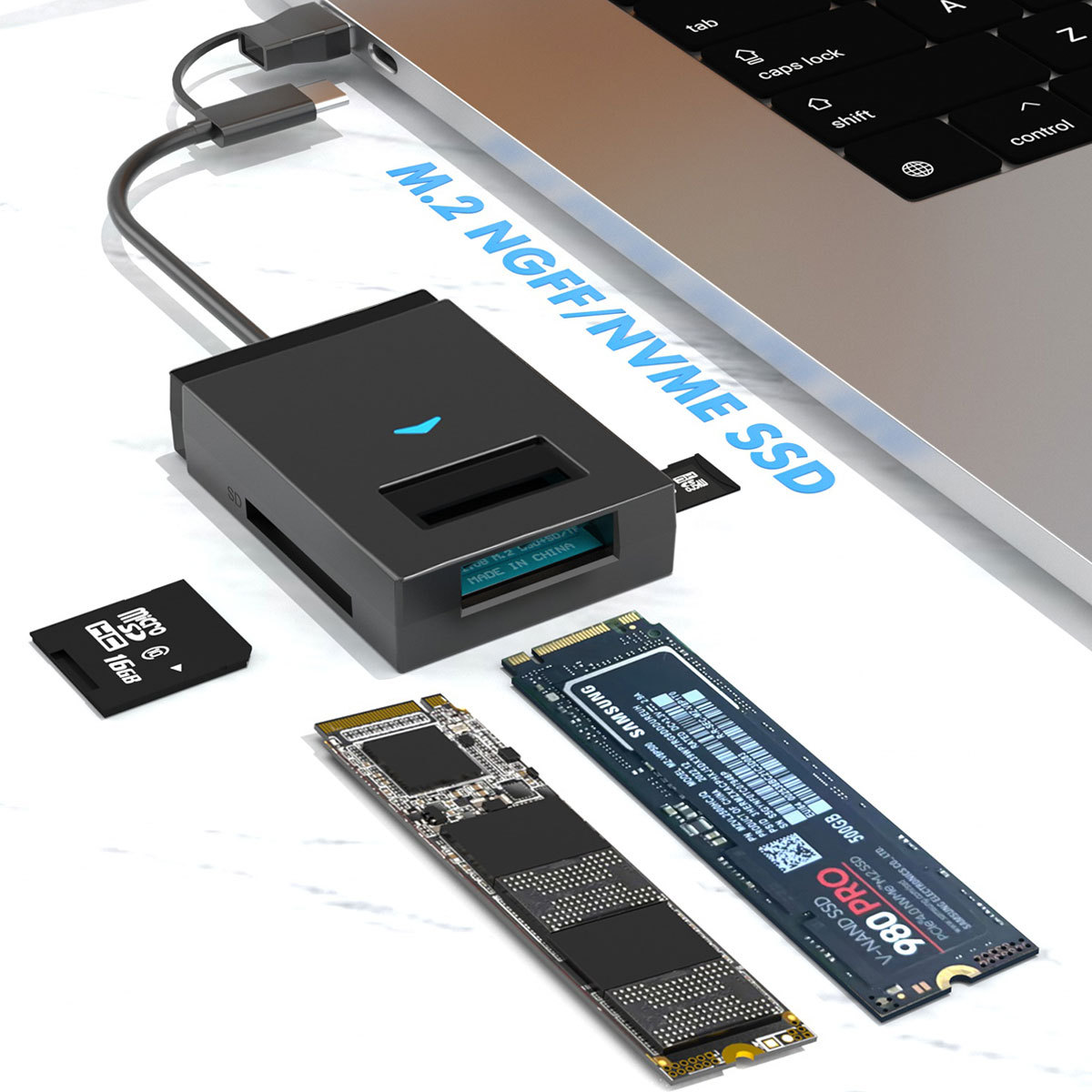 New M.2 NVMe /NGFF solid-state drive case, SD/TF direct port, easy drive cable, external USB/C reading for computer Application Scenario