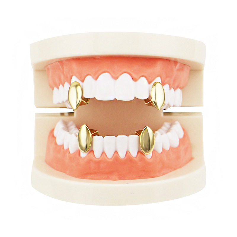 European and American hip-hop teeth, hiphop teeth girllz single oval tooth Vampire teeth, 18k gold-plated full figure