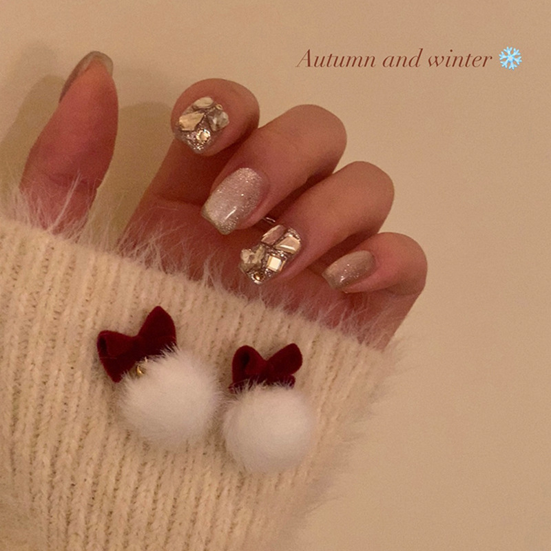 Autumn and winter New Year Red velvet bow plush earrings for women 2024 New Style bestsellers, unique pom-pom earrings Specification drawing