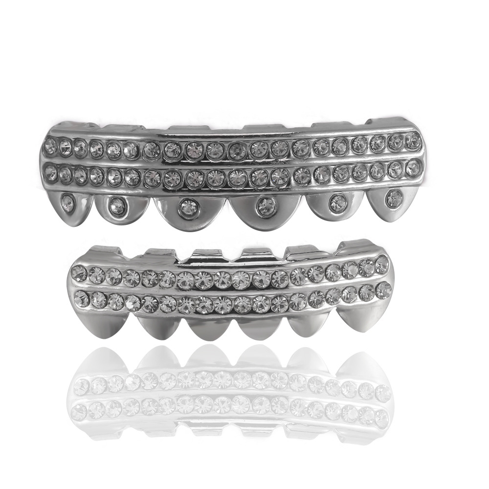 The manufacturer supplies European and American personalized double-row full diamond hip-hop teeth, HIPHOP dentures, Halloween prop gifts Specification drawing