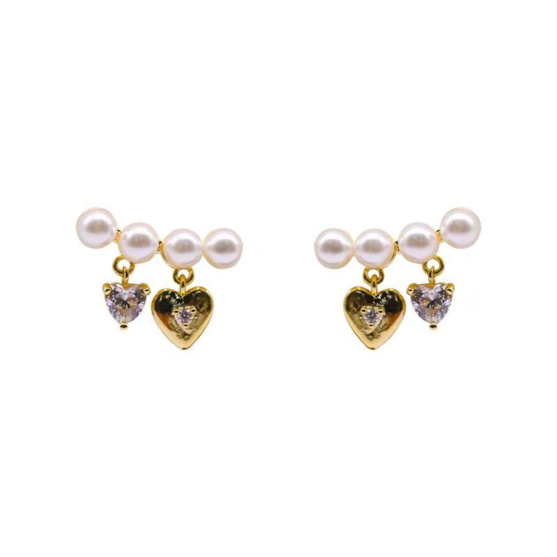 Heart-shaped pearl tea stud earrings for women 925 gentle and elegant earrings, new trendy and versatile earrings for women in autumn and winter 2025 Item Picture