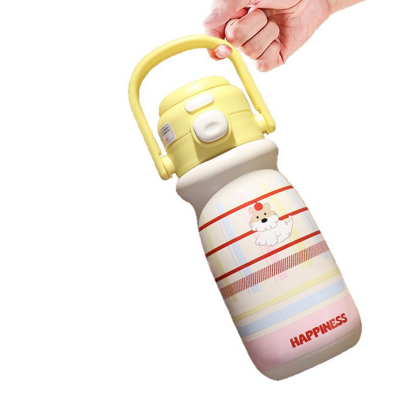 Portable and cute children's water cup, high appearance level, double drinking cup for girls, heat and cold preservation cup, bouncing lid, leak-proof, carrying pot Item Picture