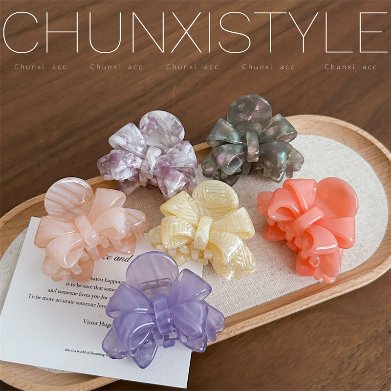 YD French niche high-quality design bow acetate grabber, elegant and sweet, with a high-end feel, shark clip full figure