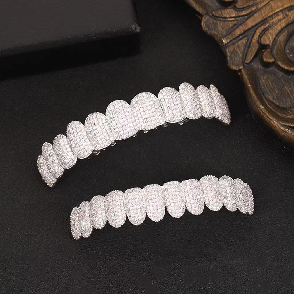 2025 New 24-tooth full diamond gold tooth full zirconium cool dental set, rap accessory, hip-hop man's personalized denture jewelry details Picture