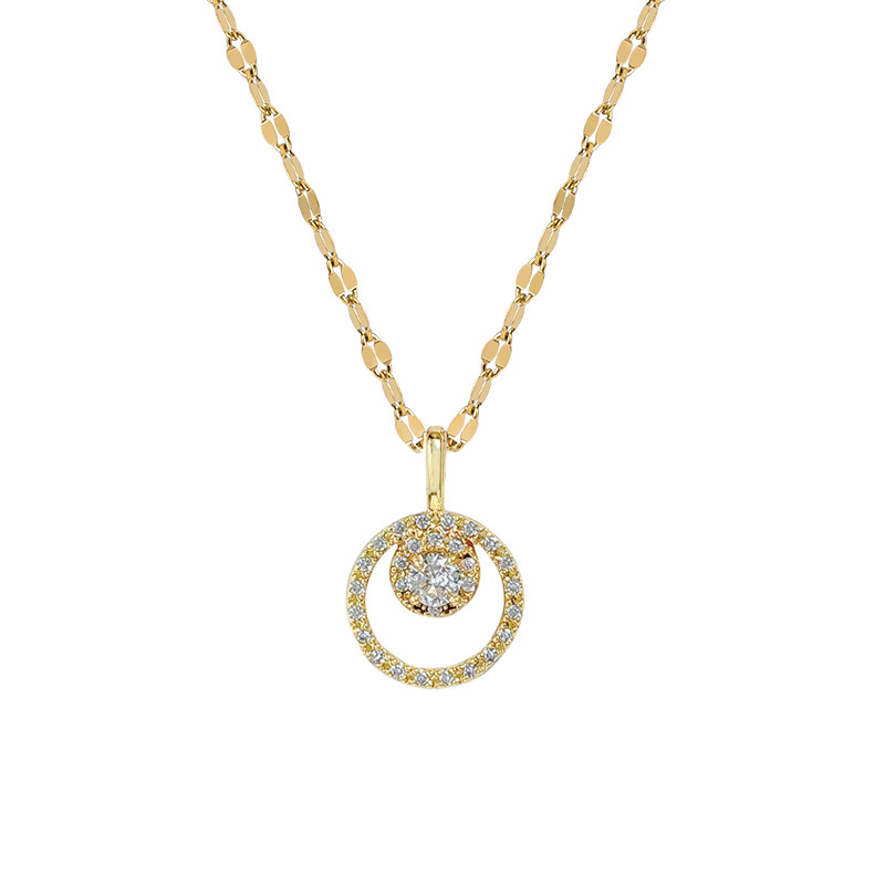 【 Titanium Steel 】 Light luxury full diamond slightly inlaid zircon round fresh and delicate necklace, copper-plated real gold pendant, ins style Item Picture