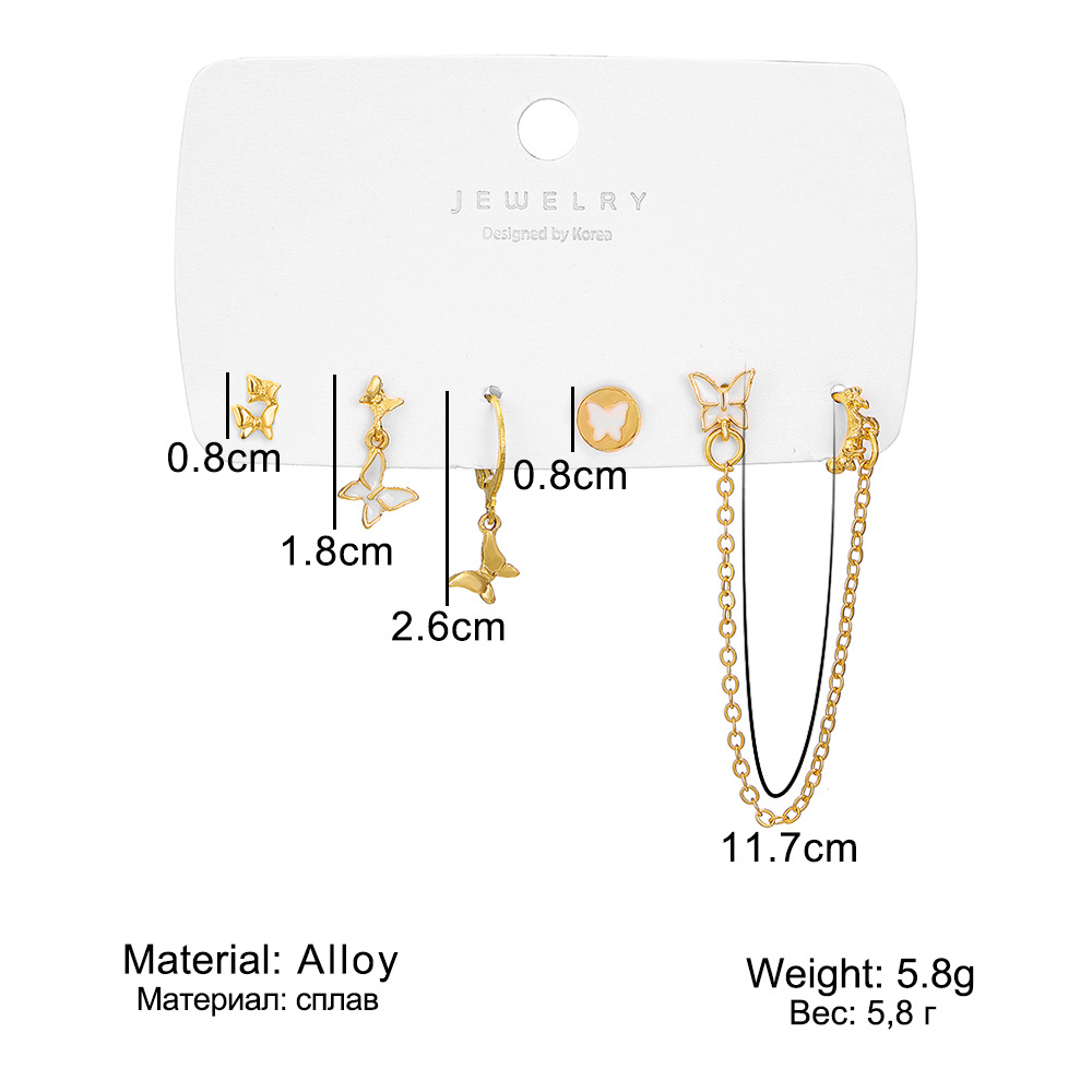 A new cross-border best-selling oil-dripping butterfly earring set of five pieces for women, featuring black metal and elegant earrings Item Picture