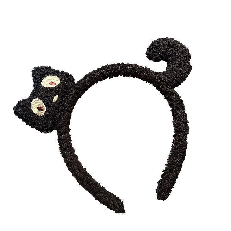 Black cat headband, cute cat washing face, women's autumn and winter Internet celebrity new headwear, children's headband, plush hair tie, hair clip Item Picture