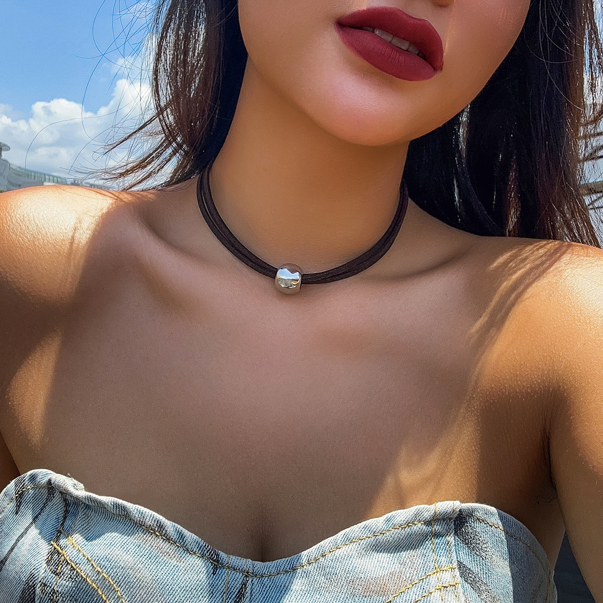 European and American cross-border choker adjustable simple collar geometric round bead short beaded jewelry necklace, a niche for women details Picture