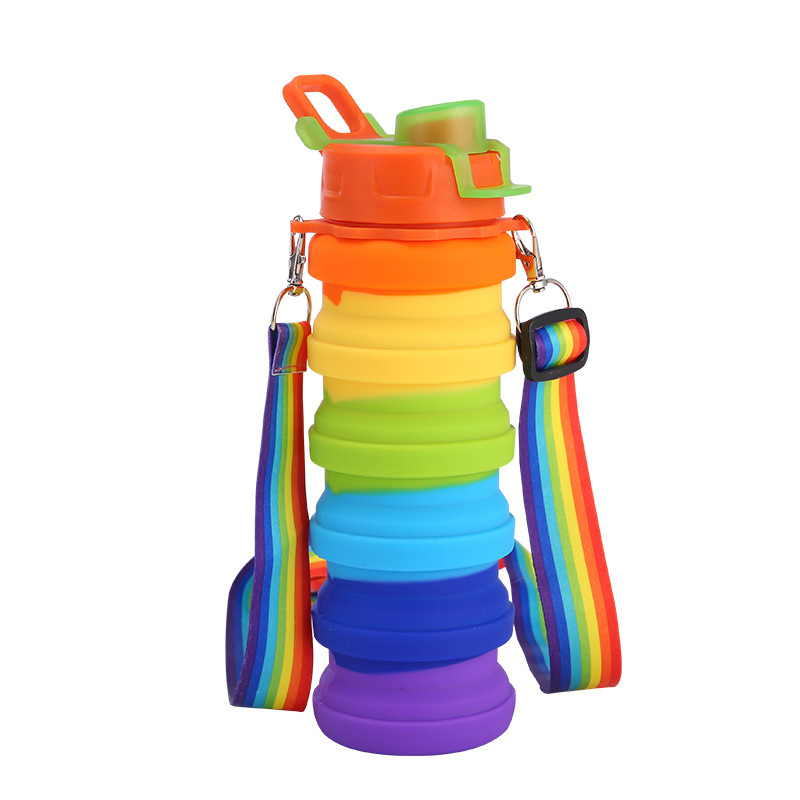 High appearance level double-buckle rope silicone water bottle, portable foldable water cup, outdoor camping camouflage telescopic children's water bottle Item Picture