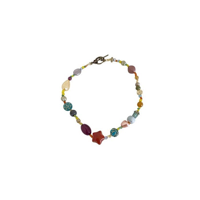 New Chinese ethnic style colorful dopamine glass beaded star necklace, a niche female collarbone chain necklace Item Picture
