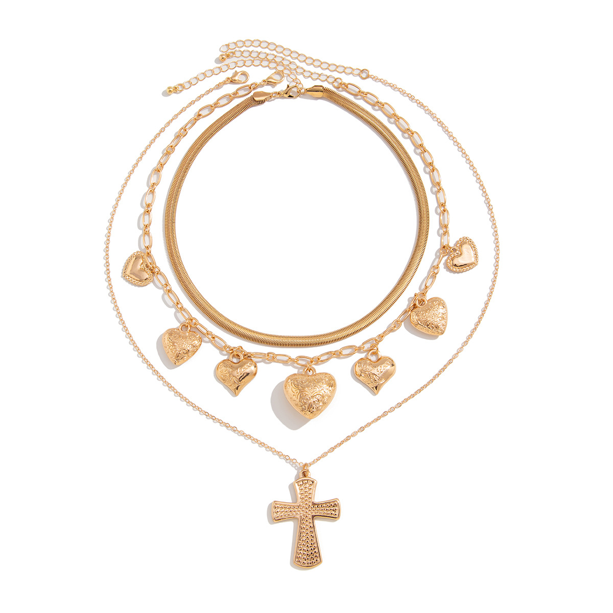 European and American cross-border jewelry punk cross alloy pendant collarbone chain, simple heart pattern snake bone chain necklace Item Picture