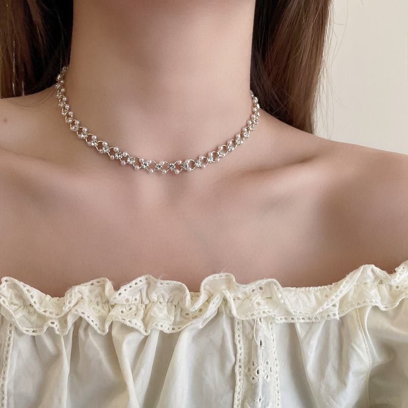 Light luxury pearl necklace, women's niche design sense necklace, 2023 new style collarbone chain, simple accessory wholesale Specification drawing