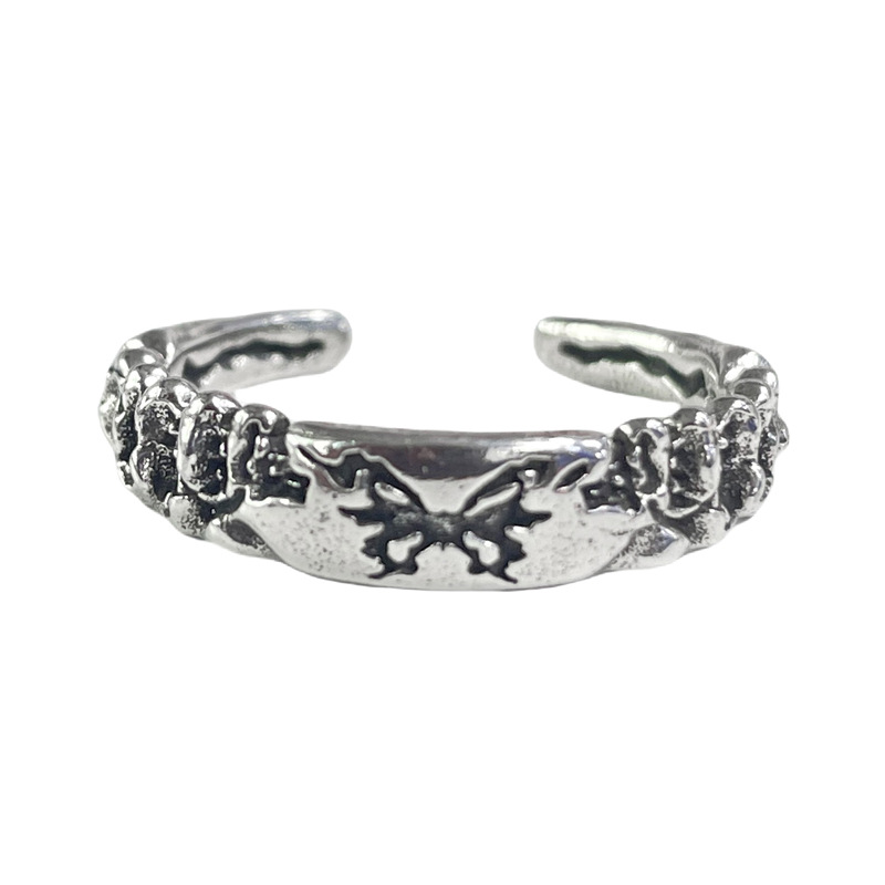 Retro distressed butterfly opening ring, androgynous punk style, fashionable and individual index finger ring, versatile and niche accessory Item Picture