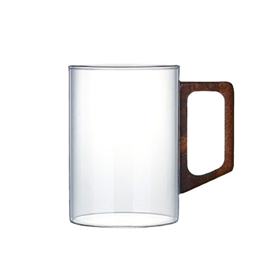 Wholesale thickened high-temperature resistant glass cups, tea brewing cups, household Japanese-style transparent green tea cups, office heat-resistant wooden handle cups Item Picture