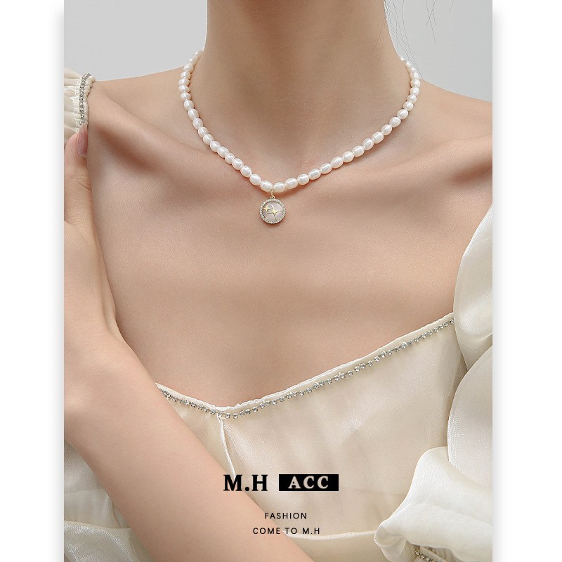 Starlight freshwater pearl necklace, women's light luxury, French high-end style, unique sweater chain, exquisite cross-border wholesale necklace trend full figure