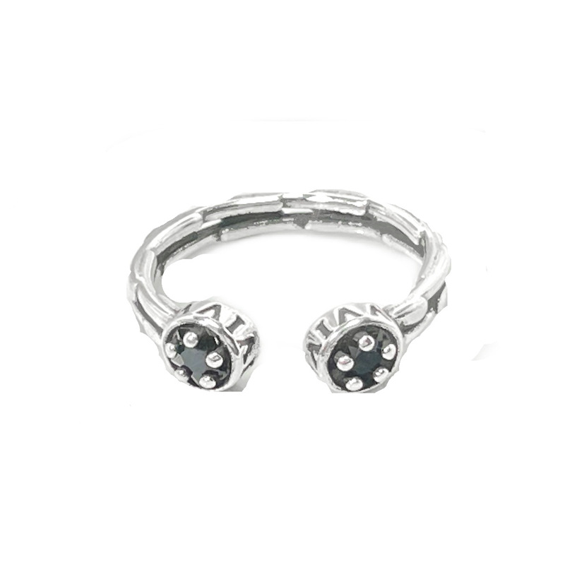 Retro, cool and fashionable black zircon irregular opening ring, a niche design for women, an exquisite and versatile ring on Instagram Item Picture