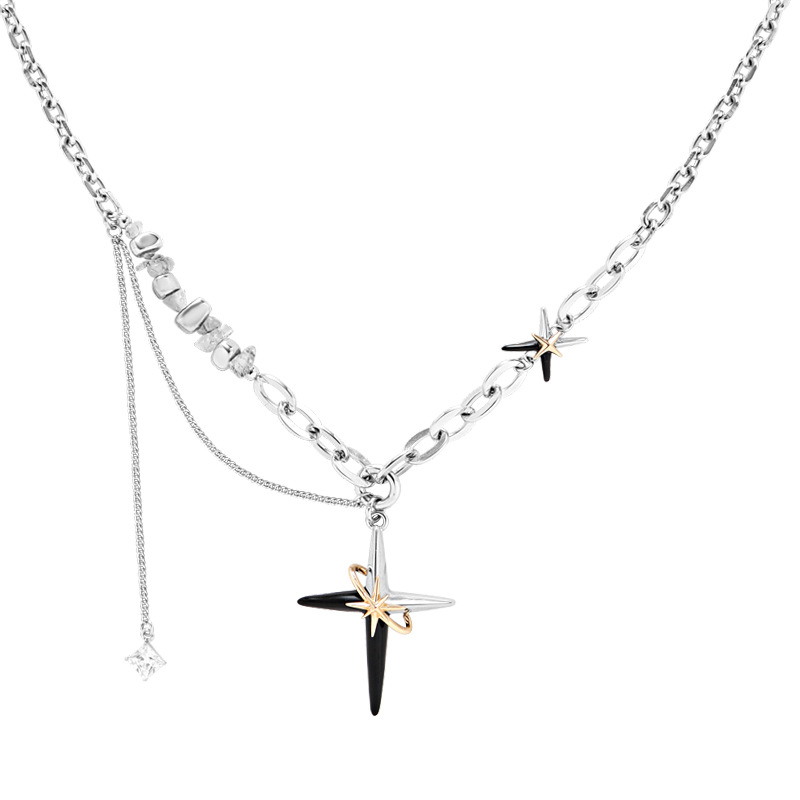 Original high-end black and gold cross necklace, hip-hop Instagram niche design sense collarbone chain, fashionable and trendy pendant for women Item Picture