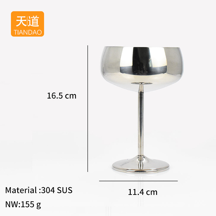 Stainless steel wine glass, bar creative tall glass, 304 metal cocktail champagne glass, cross-border durable wine glass details Picture