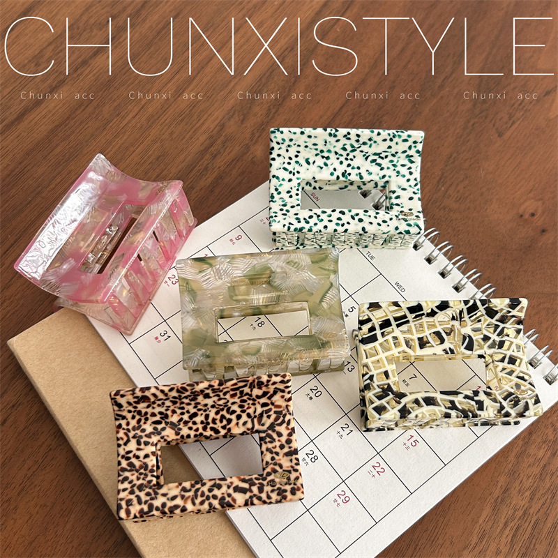 YD New style, sweet, half-grab ponytail, square acetate board grab, bun hair grab, girl's hair accessory details Picture