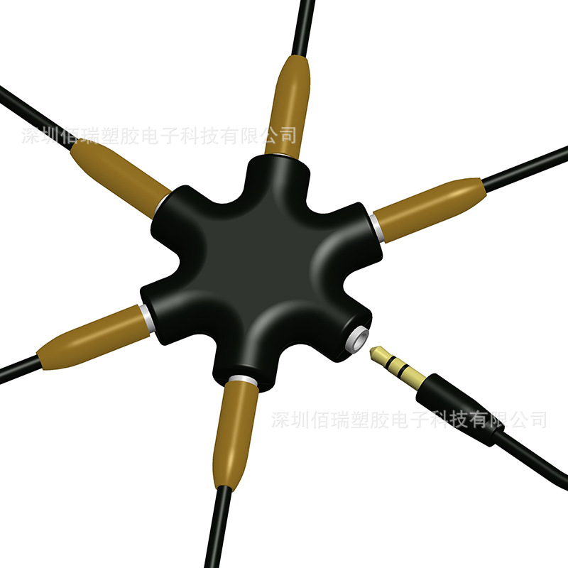 1-to-5 audio splitter, 1-to-5 headphone crossover, 6-hole headphone adapter with adapter cable mixer details Picture