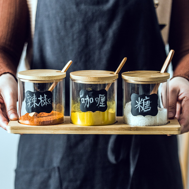 Transparent glass seasoning jar set, kitchen salt jar, seasoning box, household storage jar, sealed jar for preservation details Picture