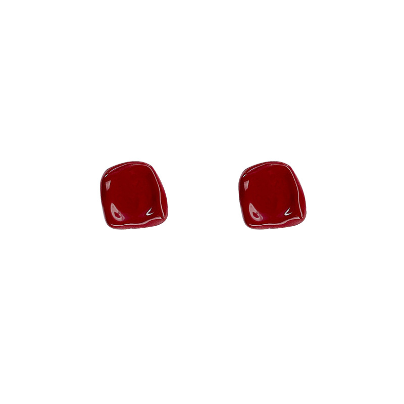Ankora red wine red earrings for women, simple and versatile, elegant geometric stud earrings, popular autumn and winter earrings wholesale Item Picture