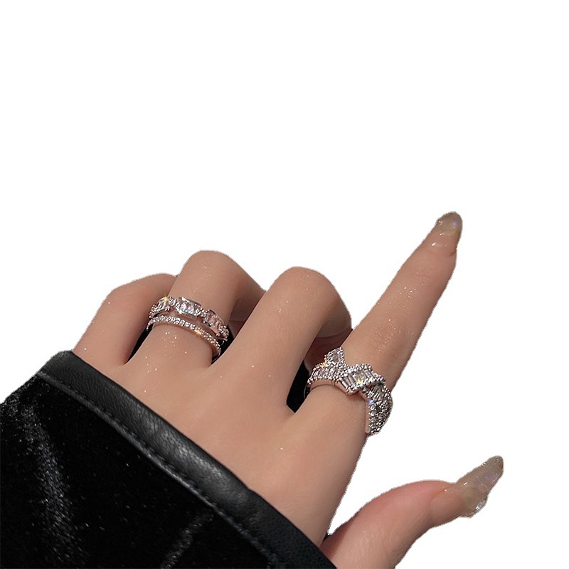 Sweet and cool style light luxury zircon knot open ring, a niche design for women with a high-end feel, a new trendy and individualistic ring Item Picture