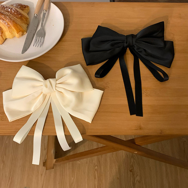 2025 New white ribbon bow hair clip for women, a high-end Korean oversized spring clip at the back of the head details Picture
