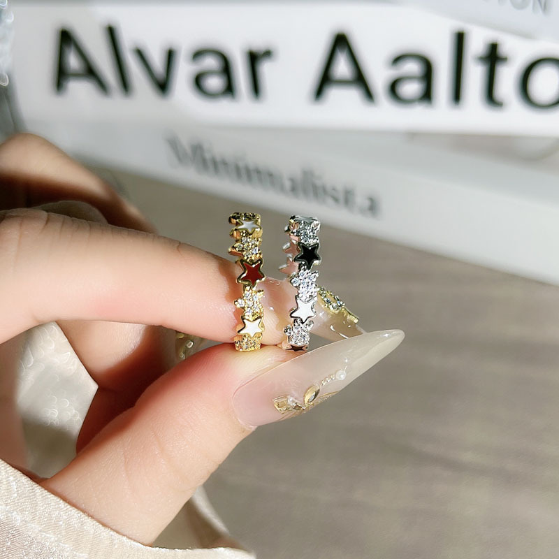 A new Korean version of the "Full Sky Stars" niche enamel open ring, featuring a fashionable and elegant star style, is a trend of light luxury and simple couple rings details Picture