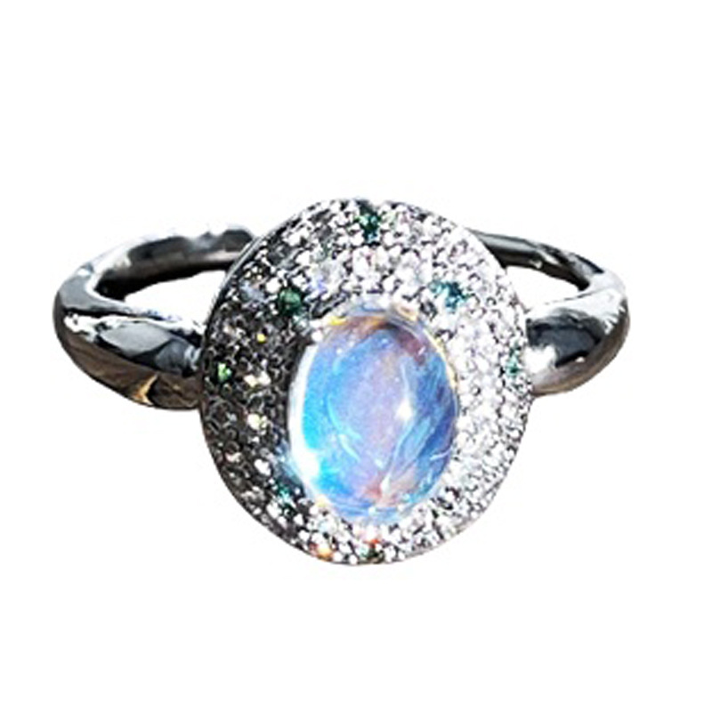 New Chinese-style retro light luxury chalcedony moonstone open ring, a cold and elegant feminine style, a sweet and cool niche index finger ring Item Picture