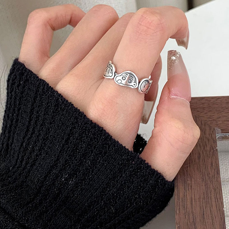 Cute anime cartoon character Shin-chan ring for women's Instagram niche design Open adjustable index finger ring 2022 New style full figure