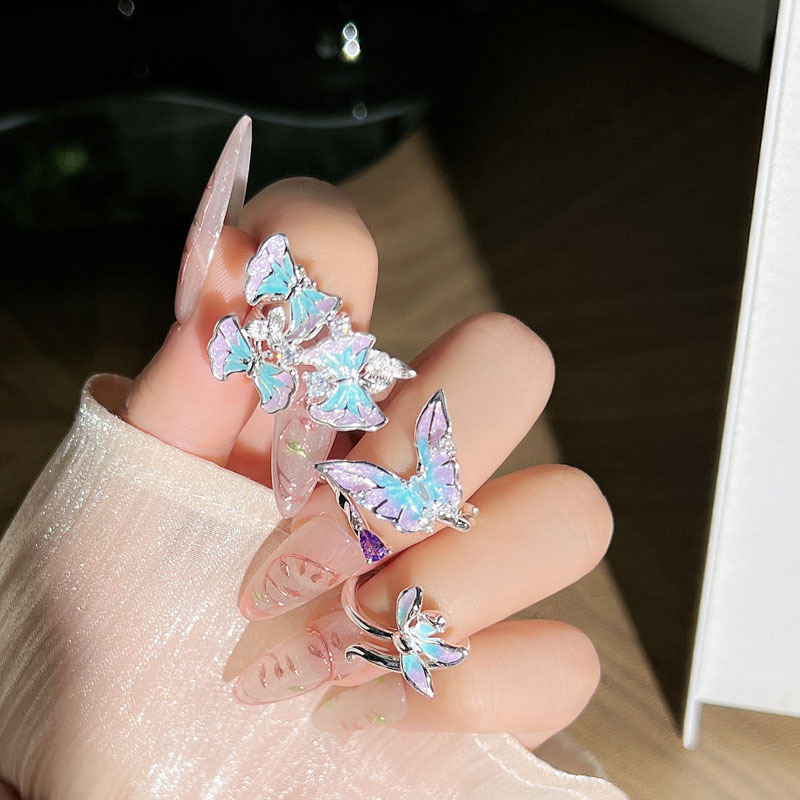 French dreamy purple gradient irregular butterfly opening ring, a sweet and fashionable floral ring with a feminine charm full figure