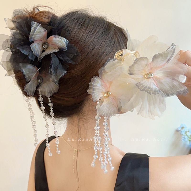 New fashionable, sweet and elegant, versatile butterfly crystal tassel gripper, high-end back head updo shark clip full figure