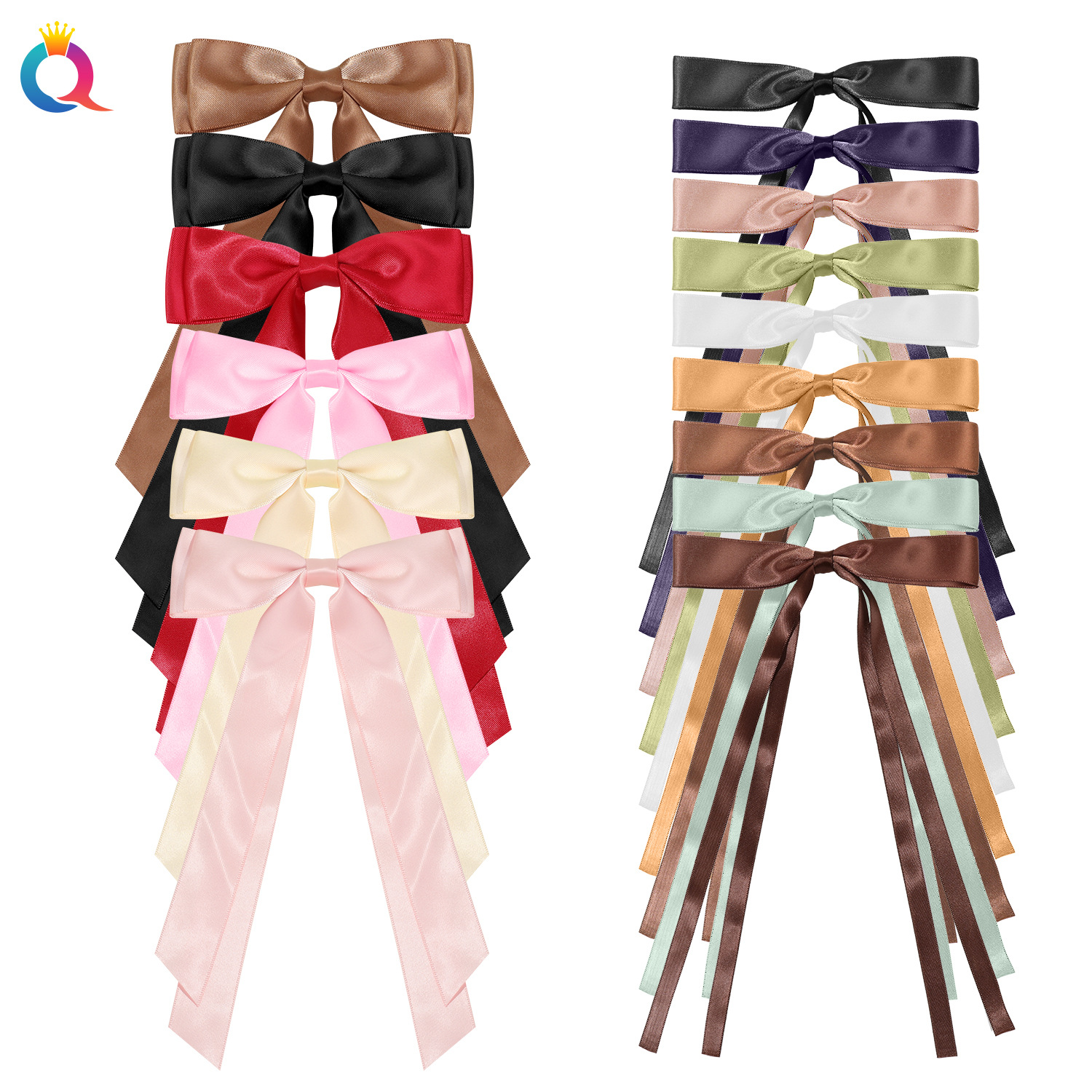 Qiyue Cross-border Special Offer: Sweet solid color bow ribbon hair clip, elegant and simple duckbill clip hair accessory for women's tailpiece Item Picture