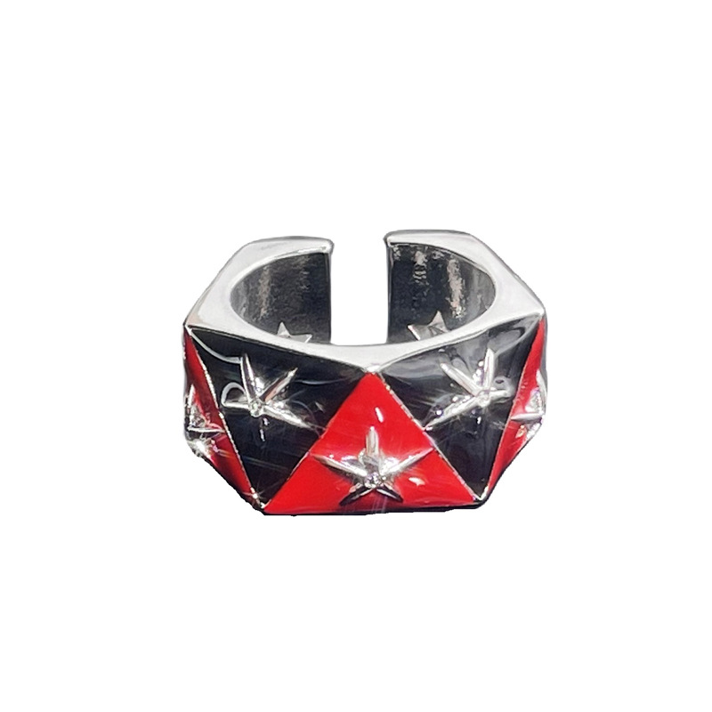 European and American style, fashionable starry letter drip glaze open ring, punk personality, cold trend ring, autumn and winter accessories Item Picture