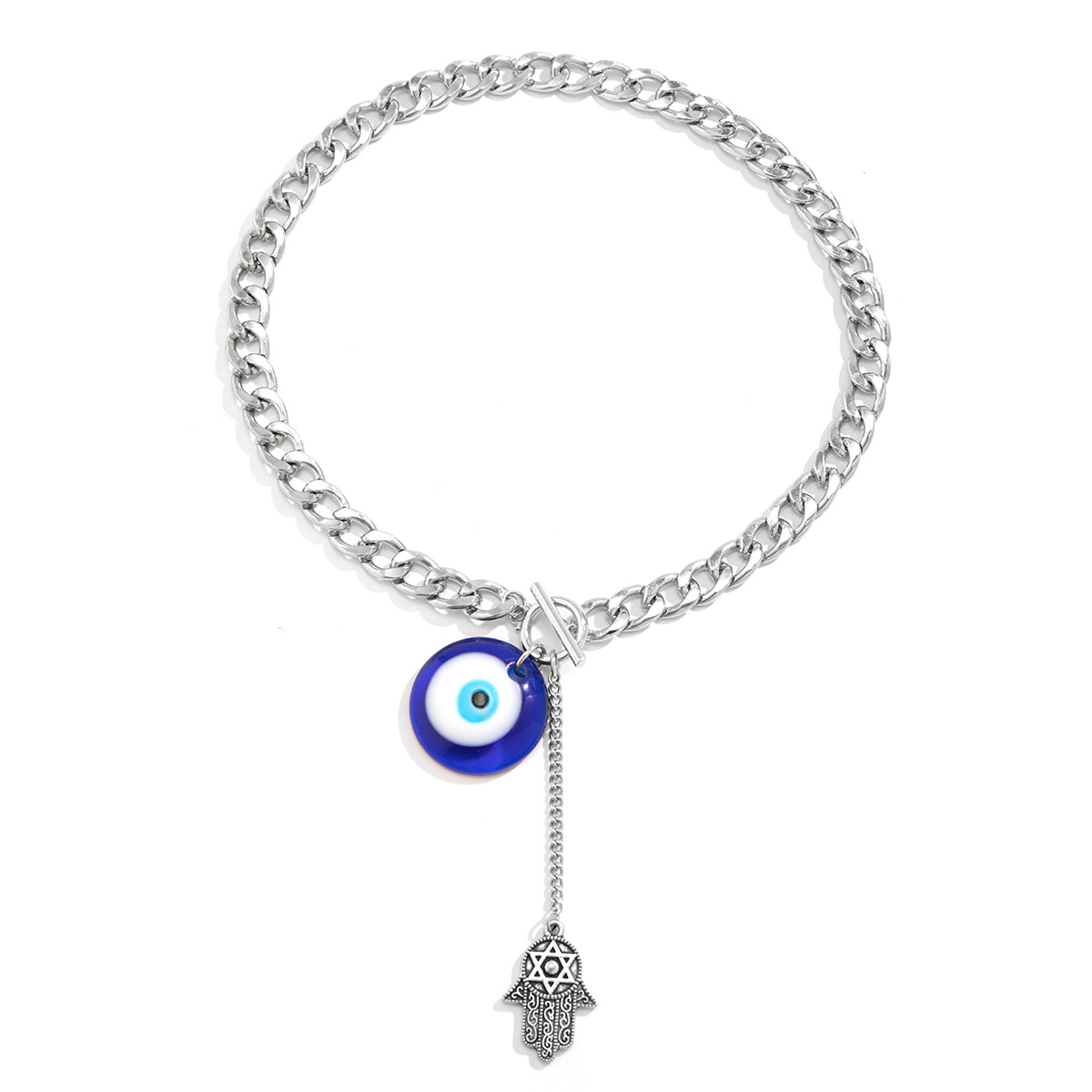 European and American cross-border accessories, punk women's metal Gothic style accessories, collarbone chain, foreign trade devil blue eye necklace Item Picture
