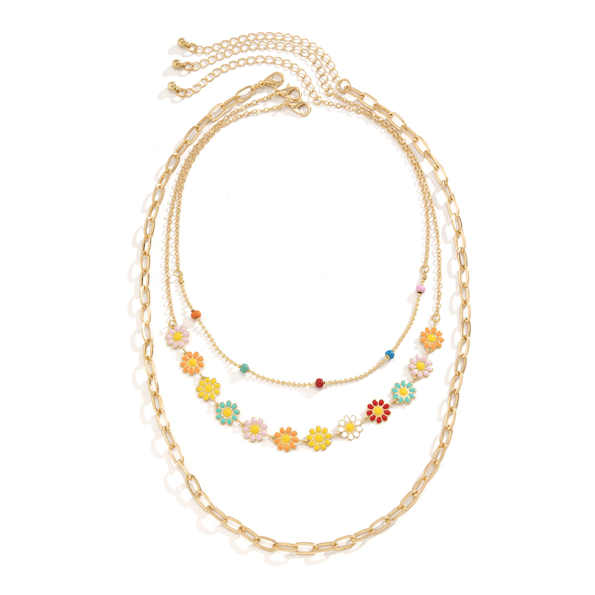 European and American cross-border accessories, retro and simple ethnic style, colorful Daisy necklaces, trendy hip-hop metal necklaces for women Item Picture