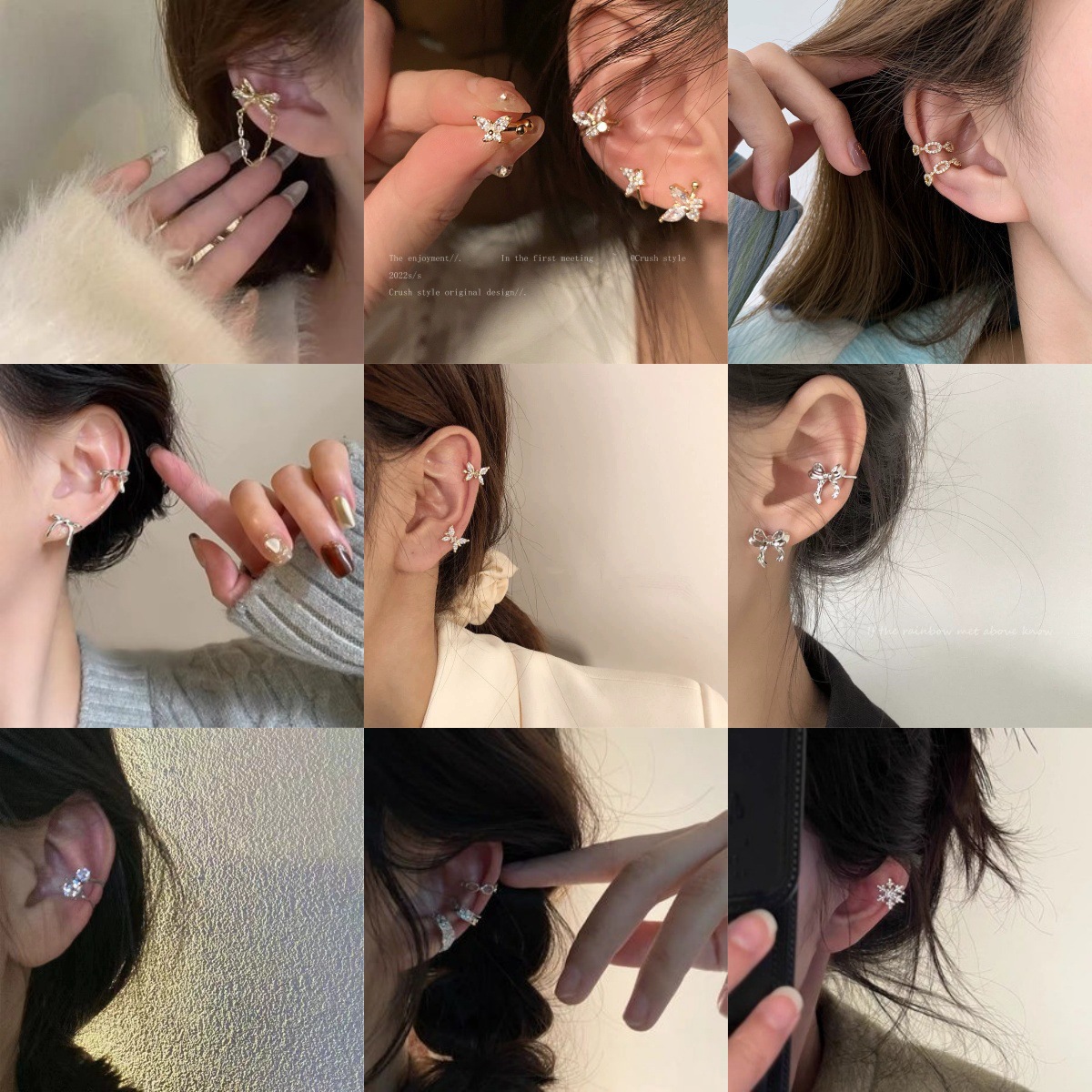 Micro-inlaid zircon butterfly ear bone clips, no ear piercings, female Internet celebrity's elegant forest-style super ethereal ear clips, simple and cold style full figure